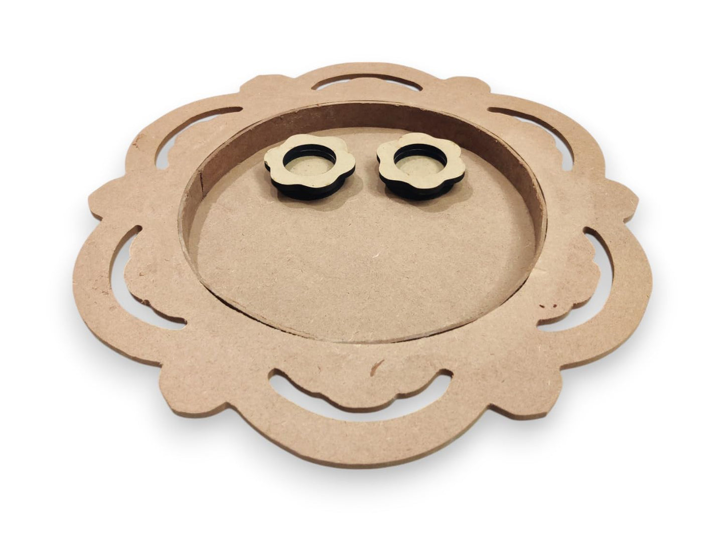 15 Inch Decorative Designer MDF Pooja Thali with 2 Cups (Katori) for Puja (THAL007)