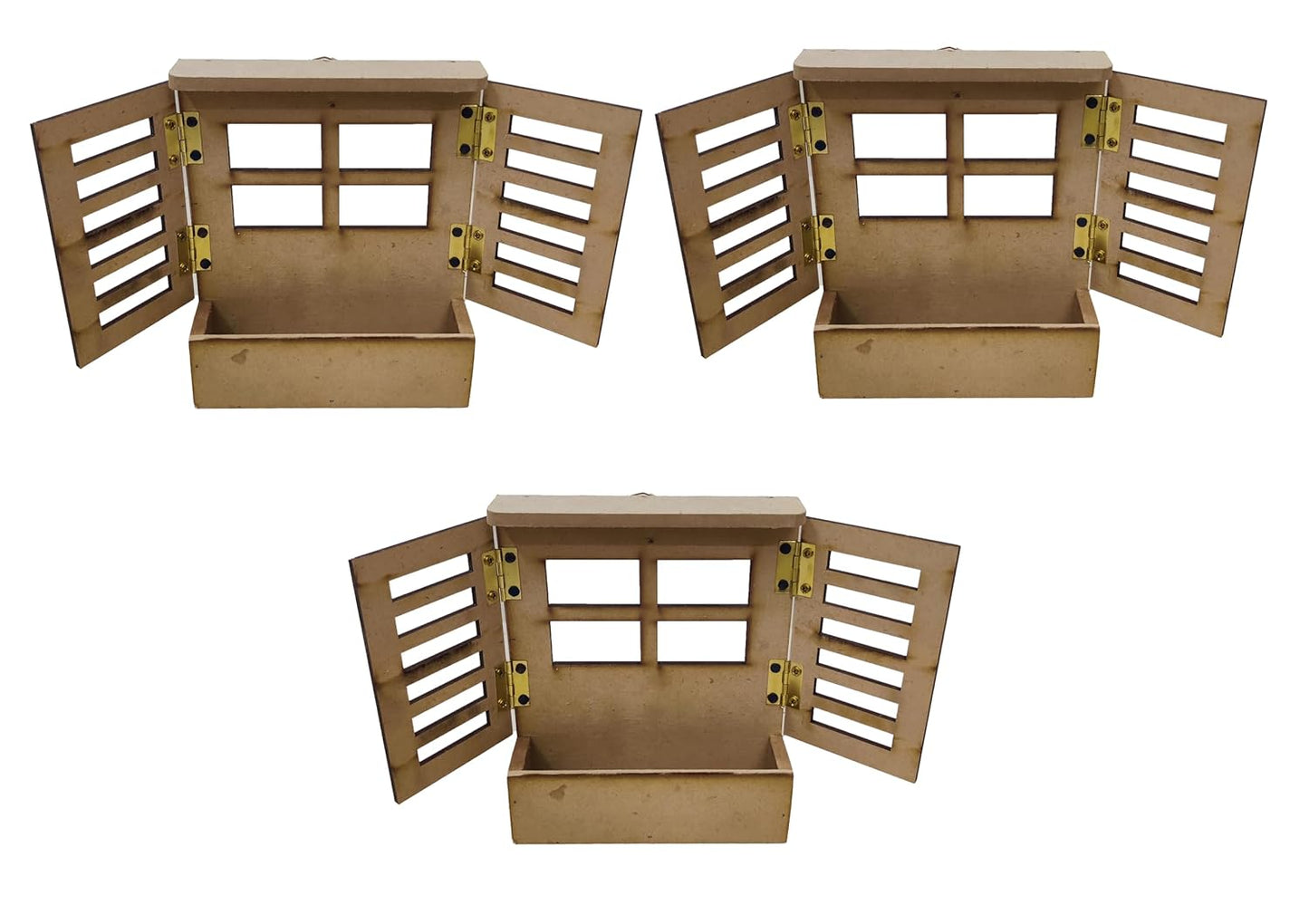 Set of 3 Small Window Jharokha Frames with Aritificial Flower Planter (JHK008)