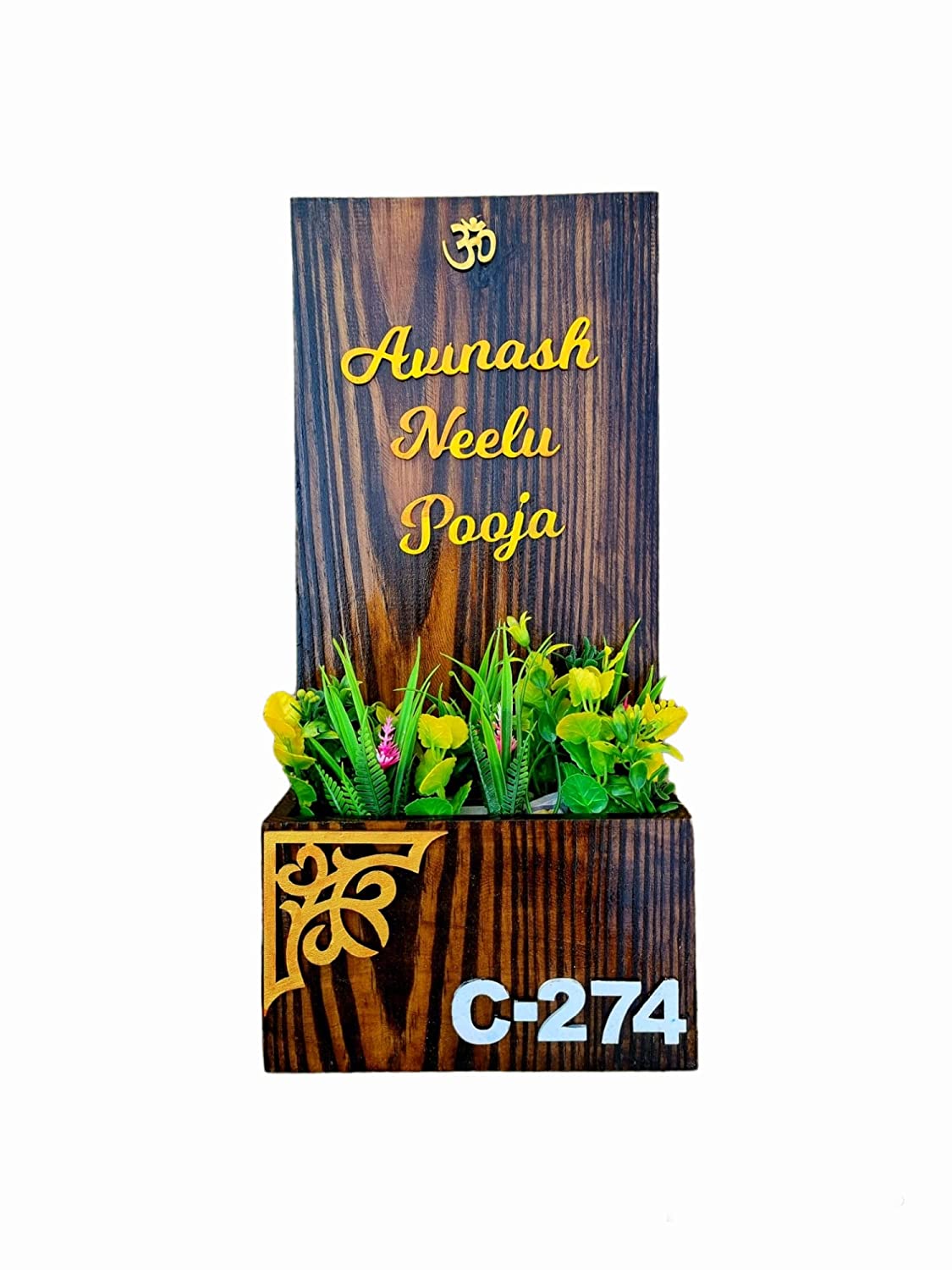 Decorative Pinewood Name Plate with Planter / Envelope Holder (NAM003)