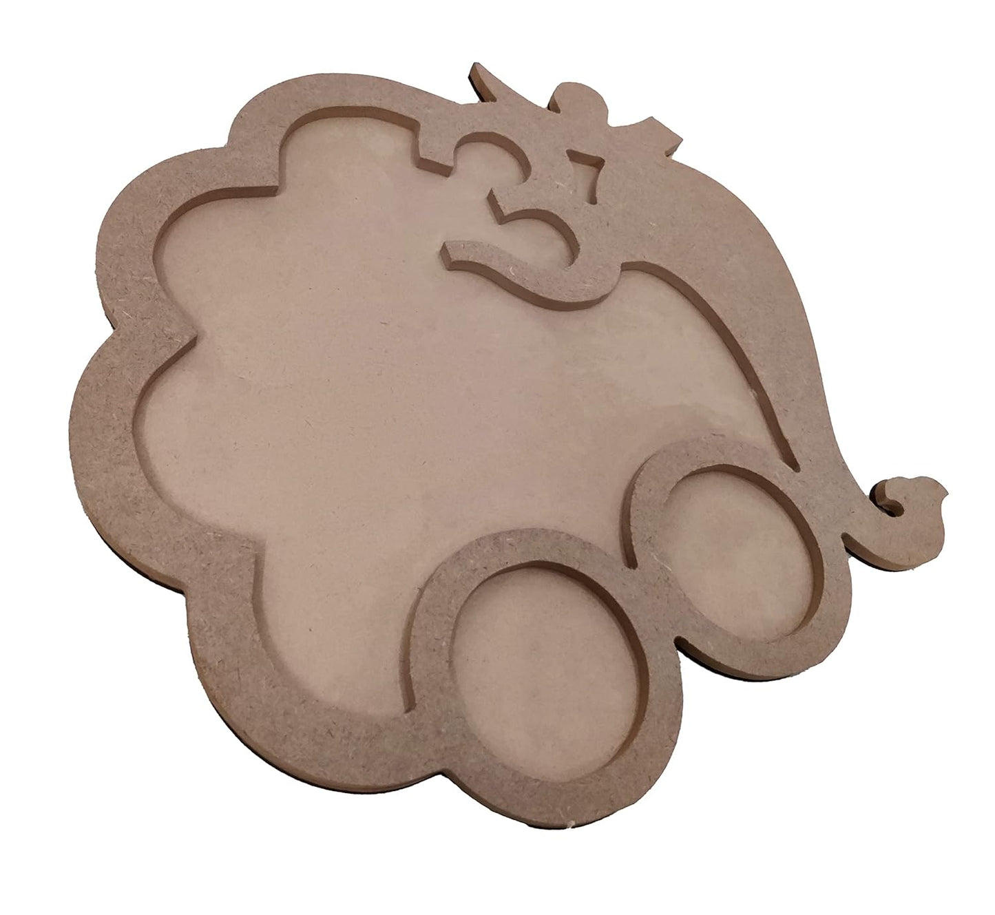 Decorative DIY Wooden Om Ganesh Ji Cutout Design Pooja Thali with 2 Round Spaces as Cups for Worshipping Decoration (THAL002)