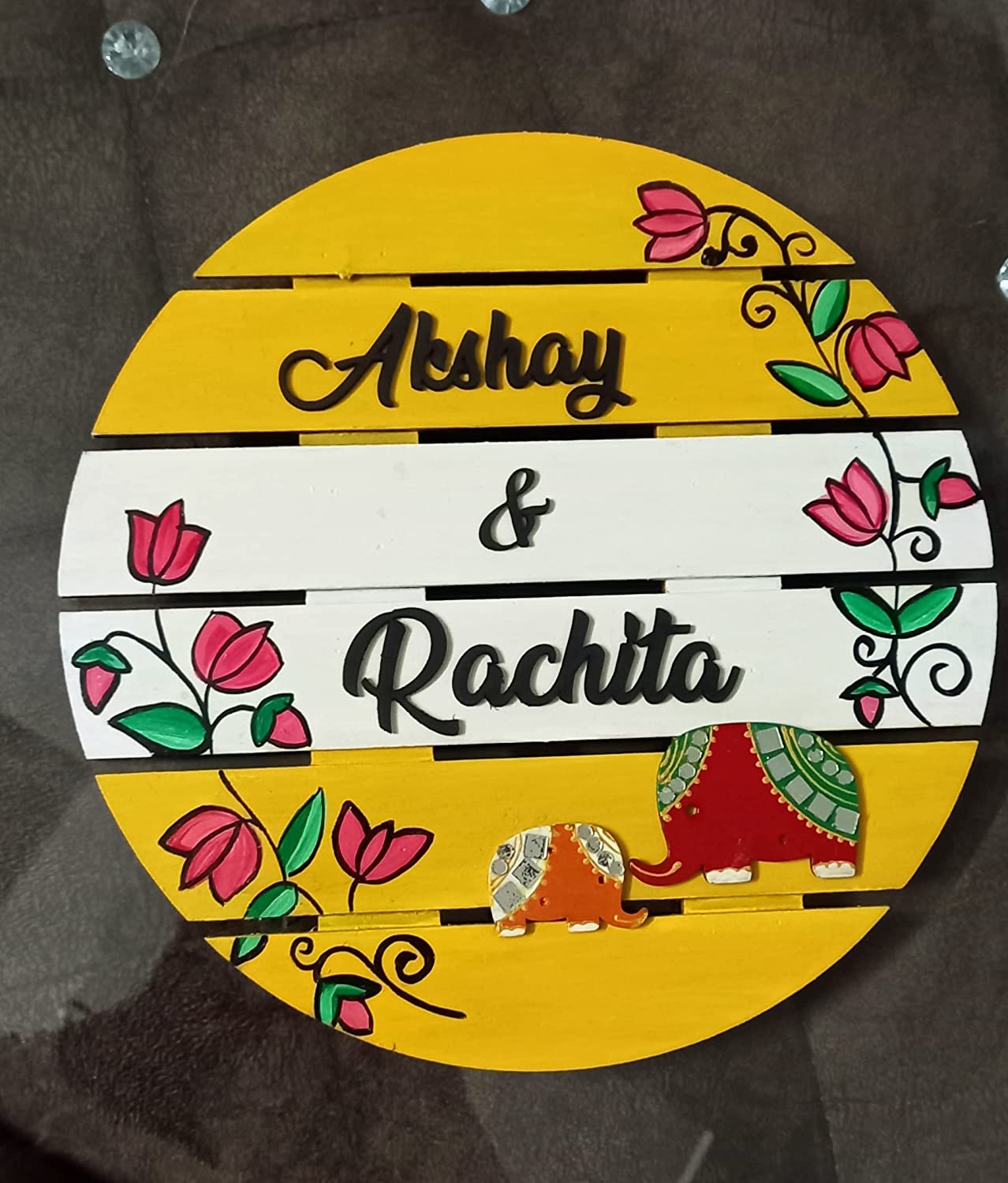 Solid MDF Round Name Plate 6 Row for Home Décor Wall Hanging Decorate with Resin Art & Craft (NAM006)