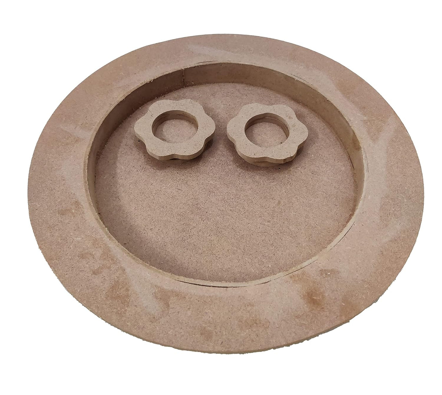 Decorative DIY Wooden Pooja Thali with 2 Flower Shaped Cups for Worshipping, Decoration (THAL001)