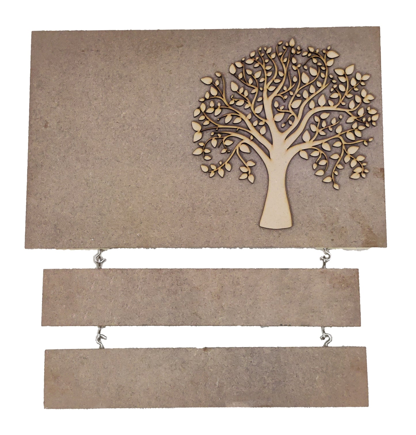 Decorative MDF Rectangle Name Plate with 2 Rows Hanging with Laser Cut Tree (NAM019)