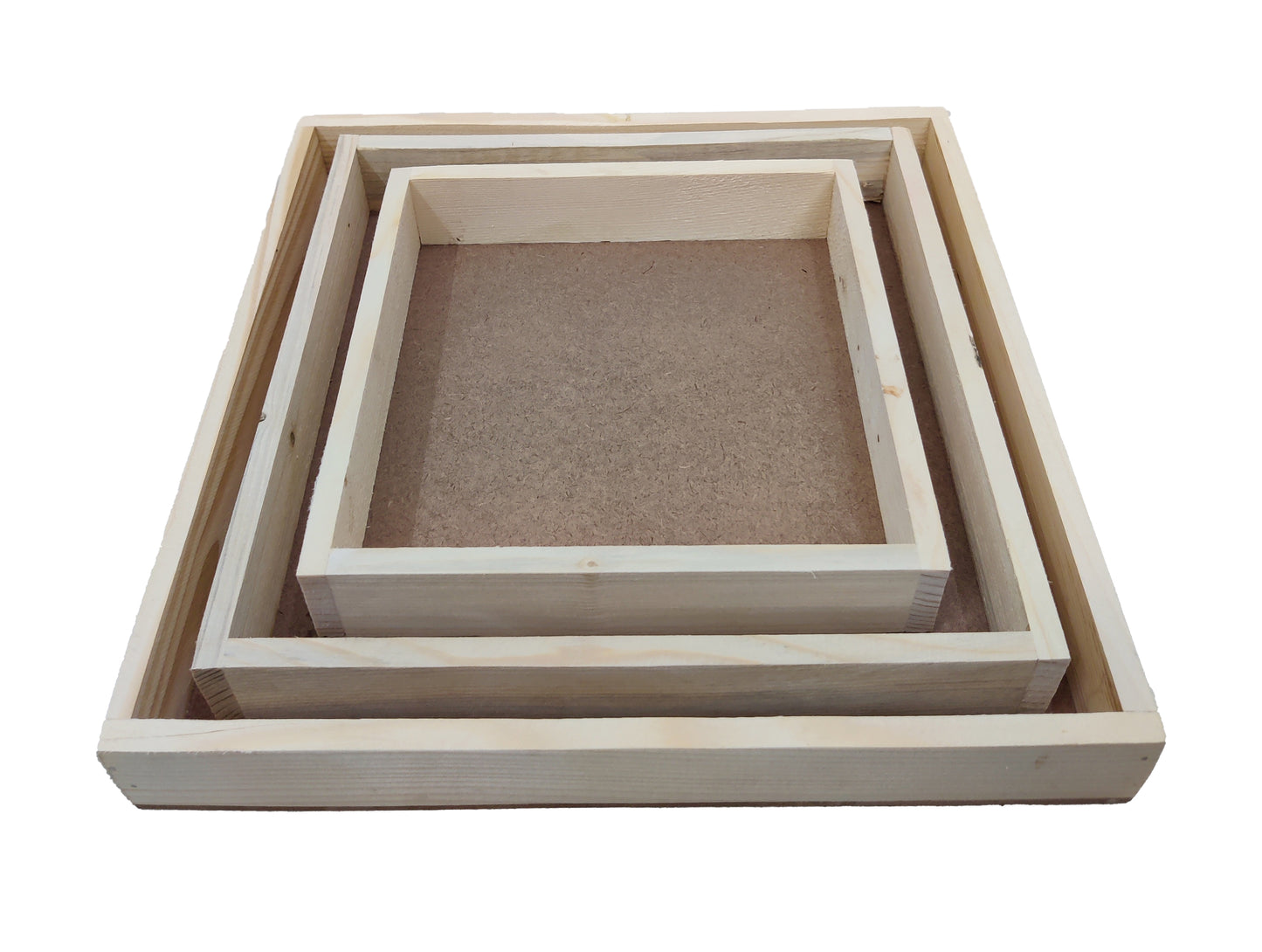 Set of 3 Pinewood Square Trays (TR007)