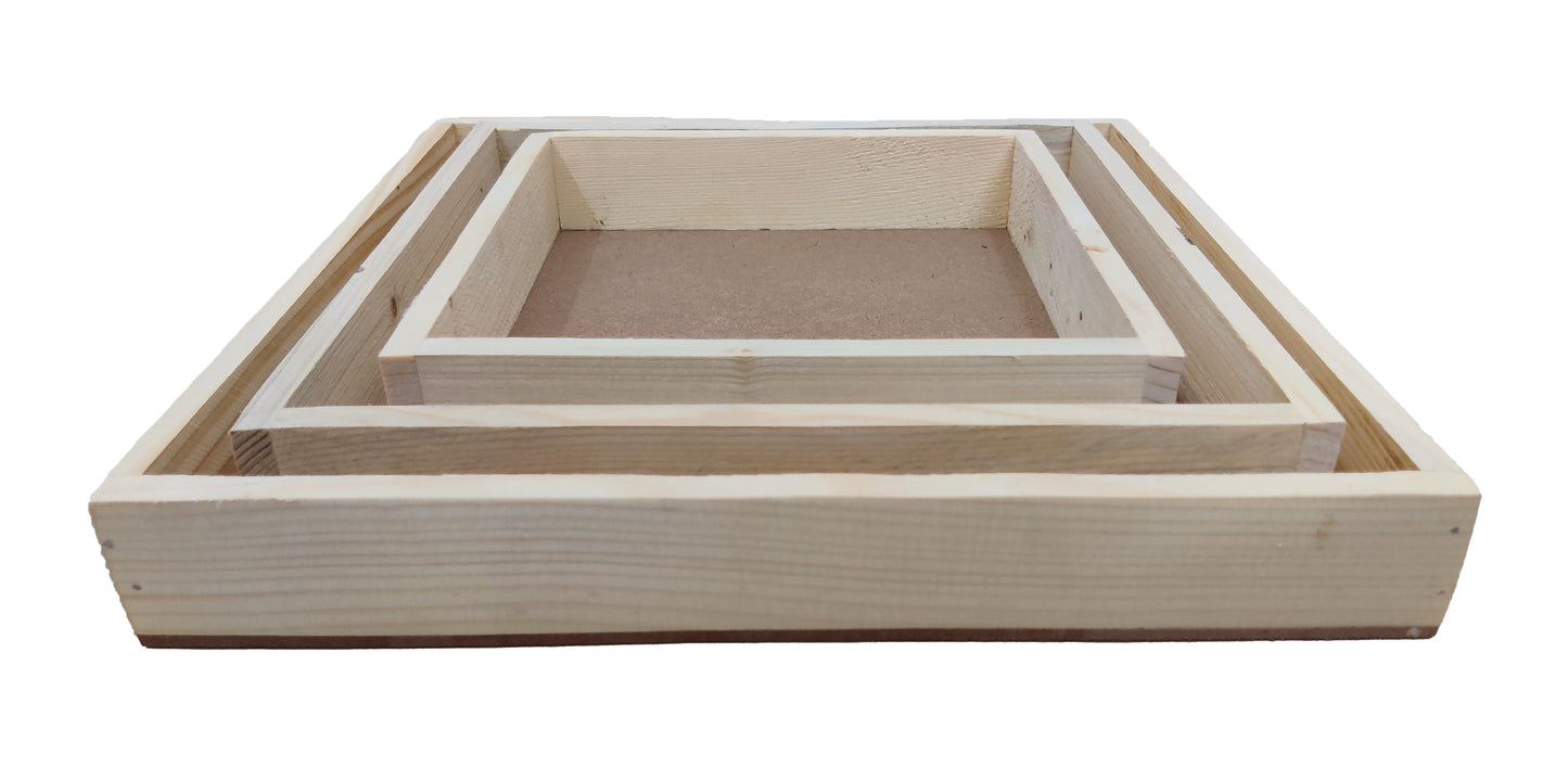 Set of 3 Pinewood Square Trays (TR007)
