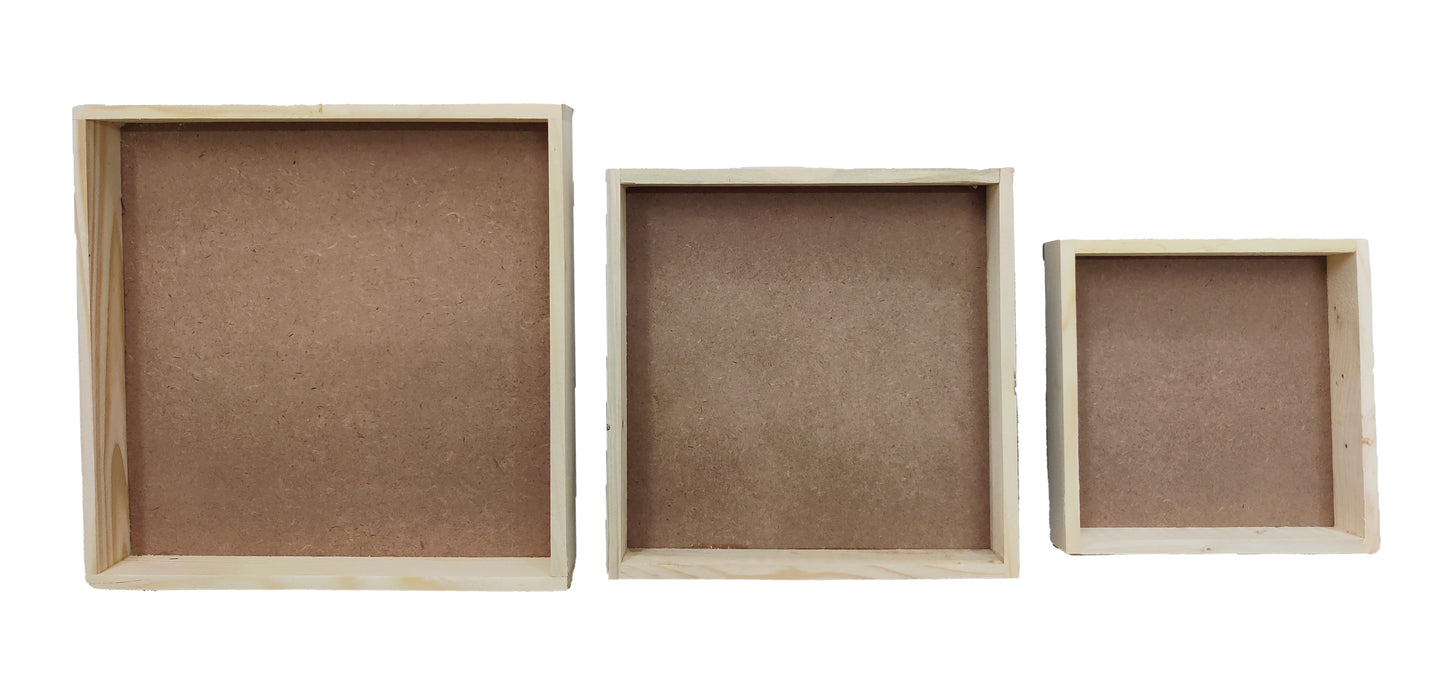 Set of 3 Pinewood Square Trays (TR007)