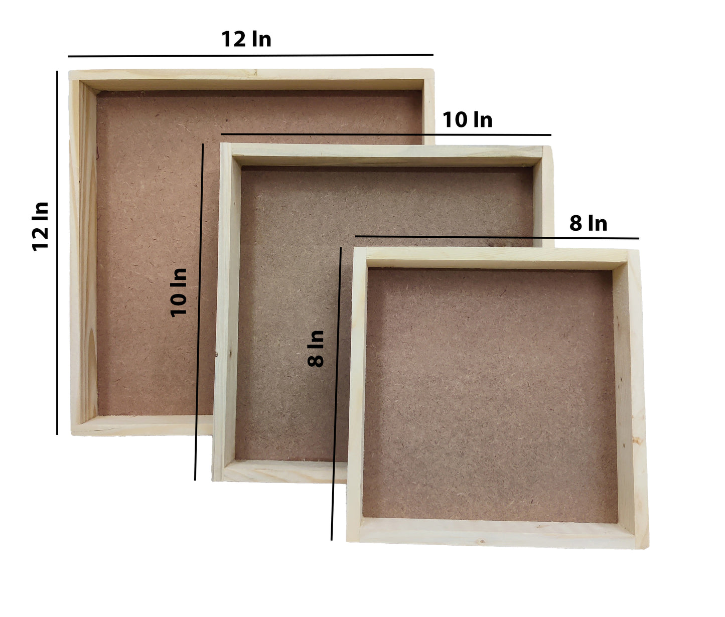 Set of 3 Pinewood Square Trays (TR007)
