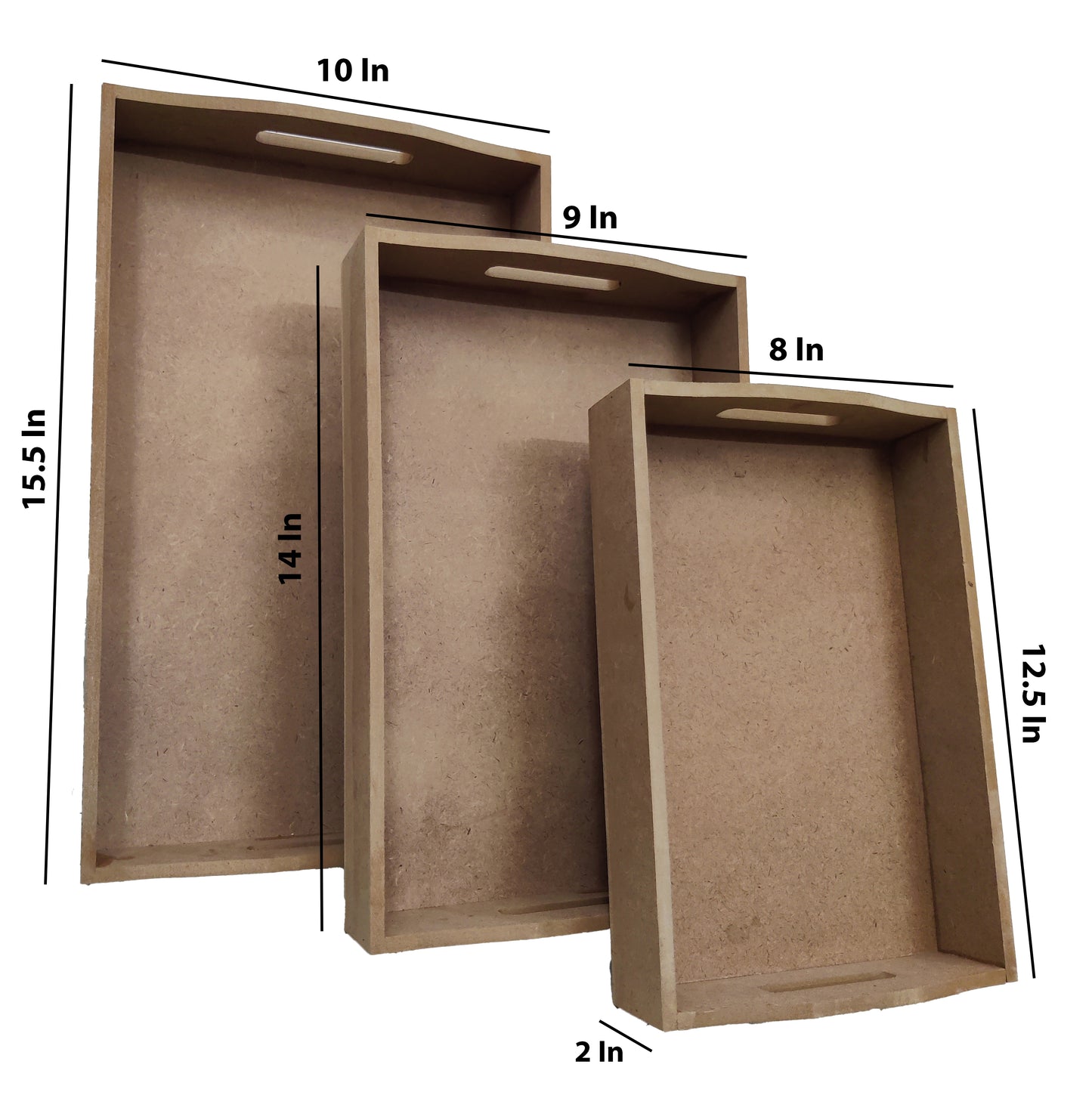 Set of 3 DIY Rectangle Trays with Handle (TR006)