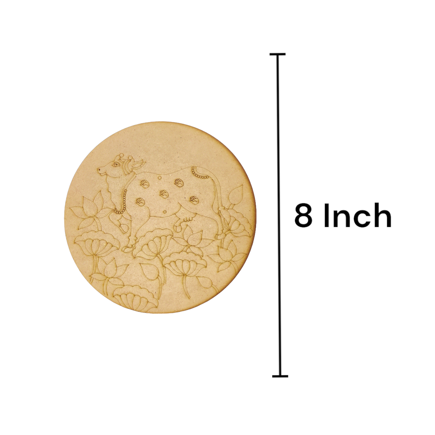 (Pack of 2) DIY Decorative MDF Pre Marked Cutout Bases Cow with Lotus Flowers Round Pre Marked Design 2 For Wall Hanging Decoration, Art & Craft (WAB12041)