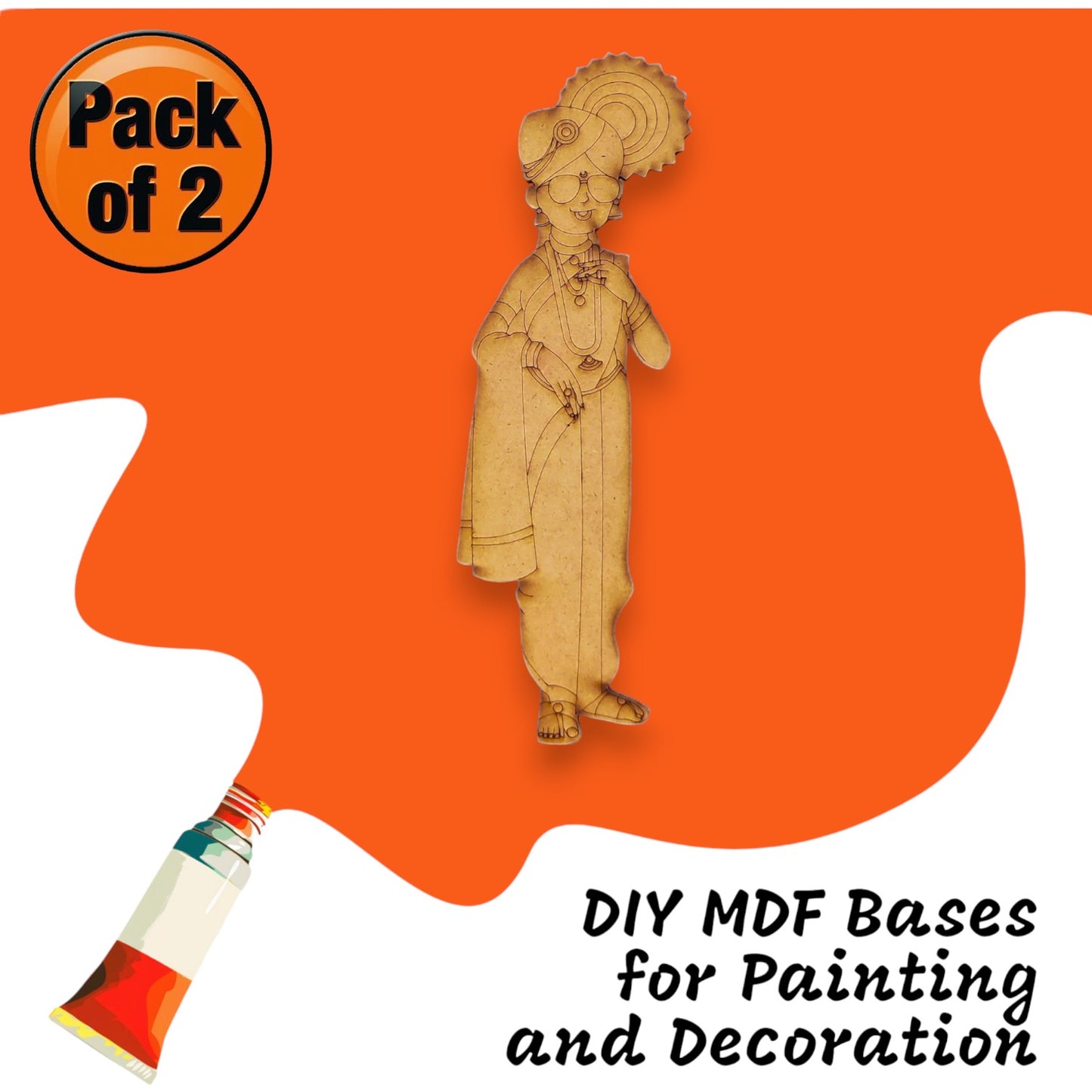 (Pack of 2) DIY Decorative MDF Pre Marked Cutout Bases Traditional Western Modern Woman Girl Pre Marked Design 3 For Wall Hanging Decoration, Art & Craft (WAB12020)
