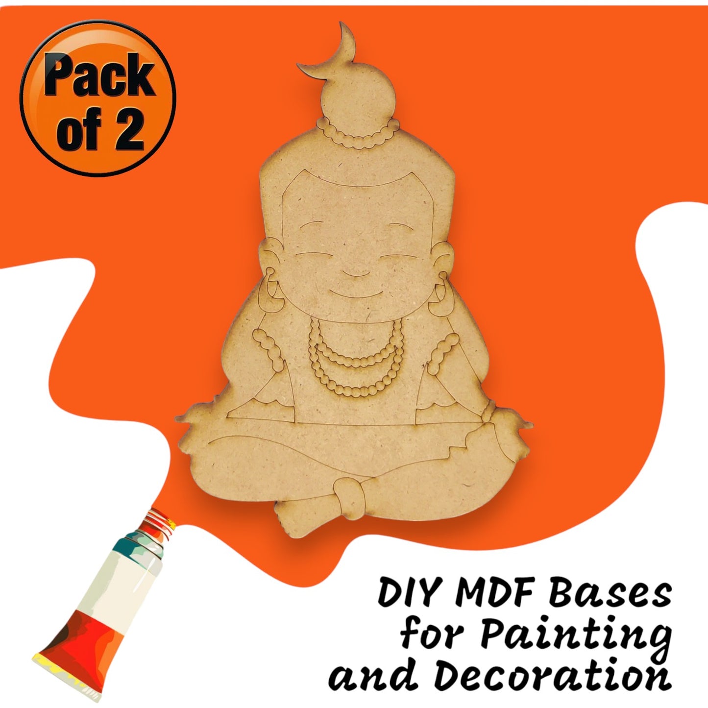 (Pack of 2) DIY Decorative MDF Pre Marked Cutout Bases Lord Baby Shiva Pre Marked For Wall Hanging Decoration, Art & Craft (WAB12034)