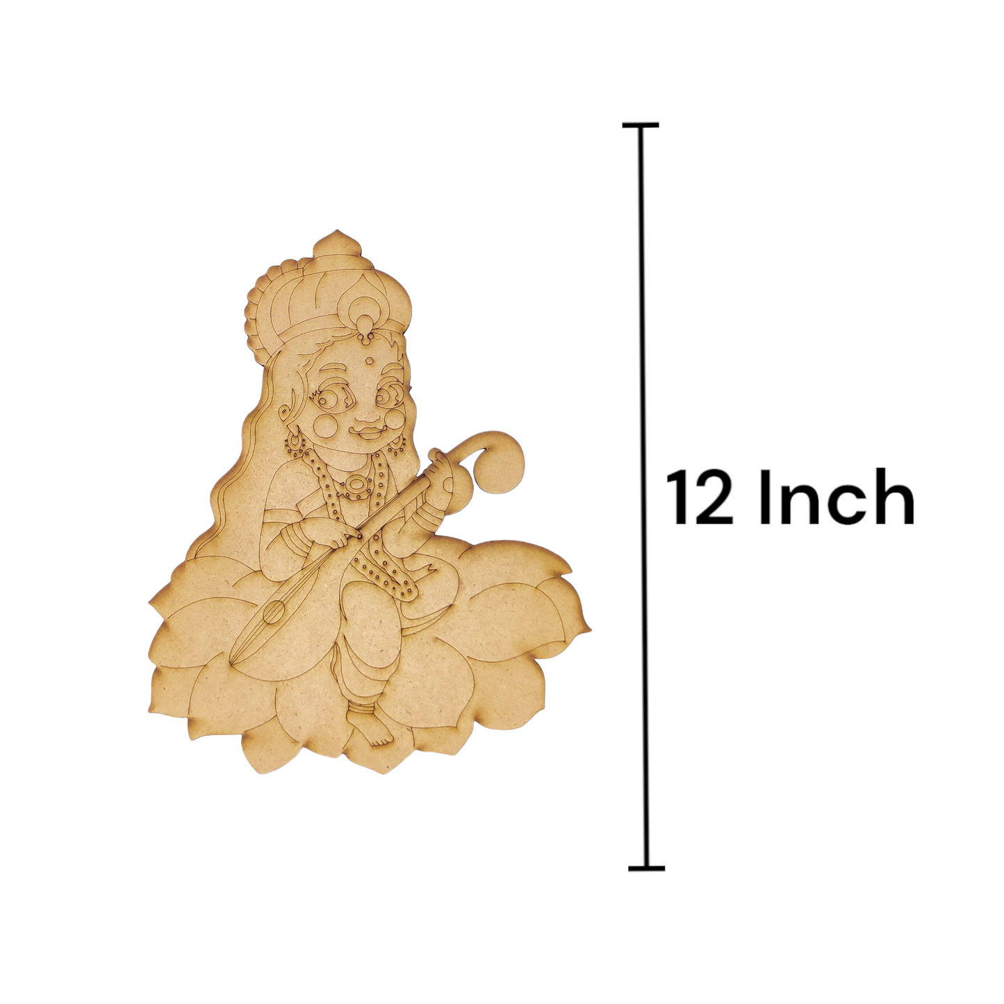 (Pack of 2) DIY Decorative MDF Pre Marked Cutout Bases Goddess Laxmi Saraswati With Sitar Lotus Pre Marked For Wall Hanging Decoration, Art & Craft (WAB12035)