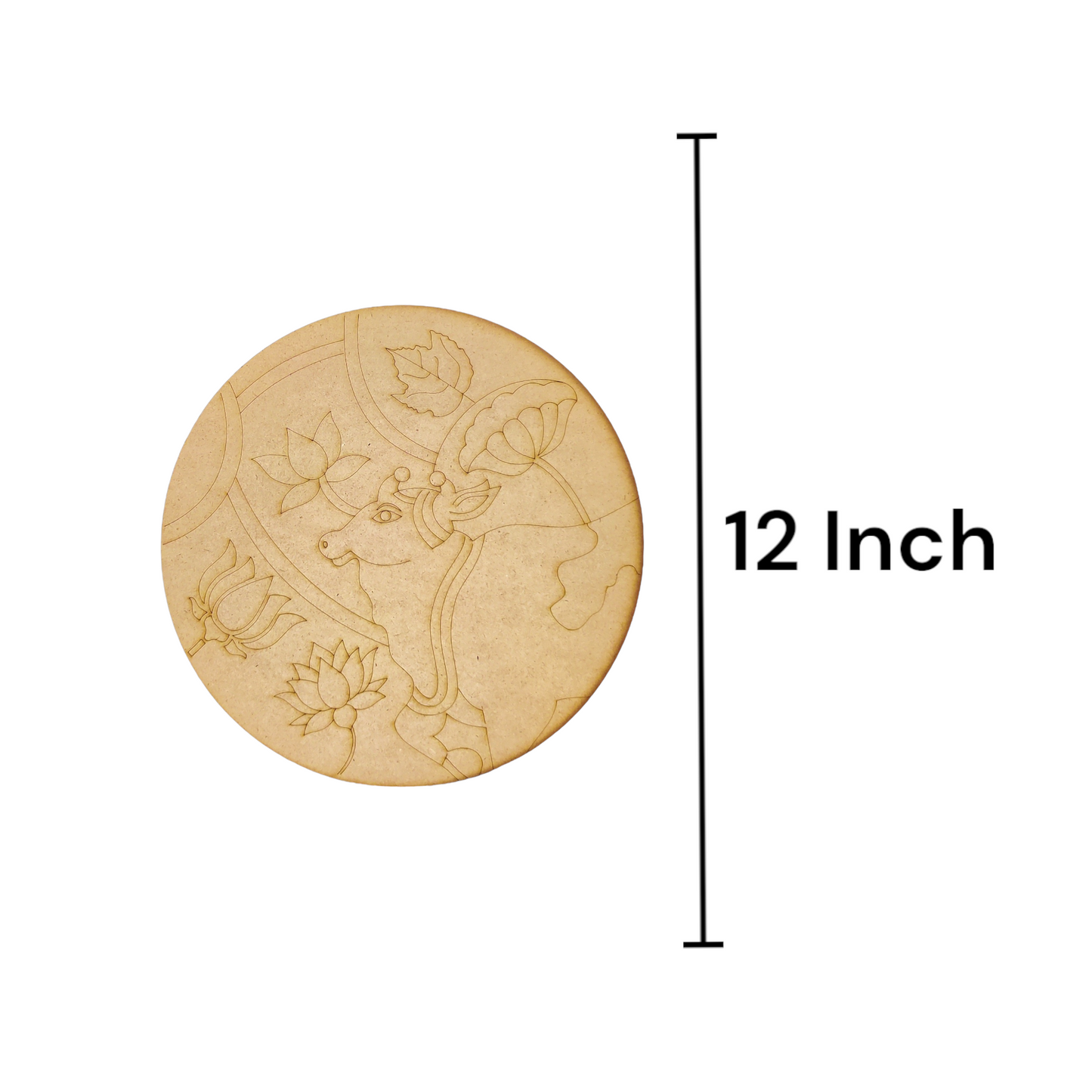 (Pack of 2) DIY Decorative MDF Pre Marked Cutout Bases Cow with Lotus Flowers Round Pre Marked Design 1 For Wall Hanging Decoration, Art & Craft (WAB12040)