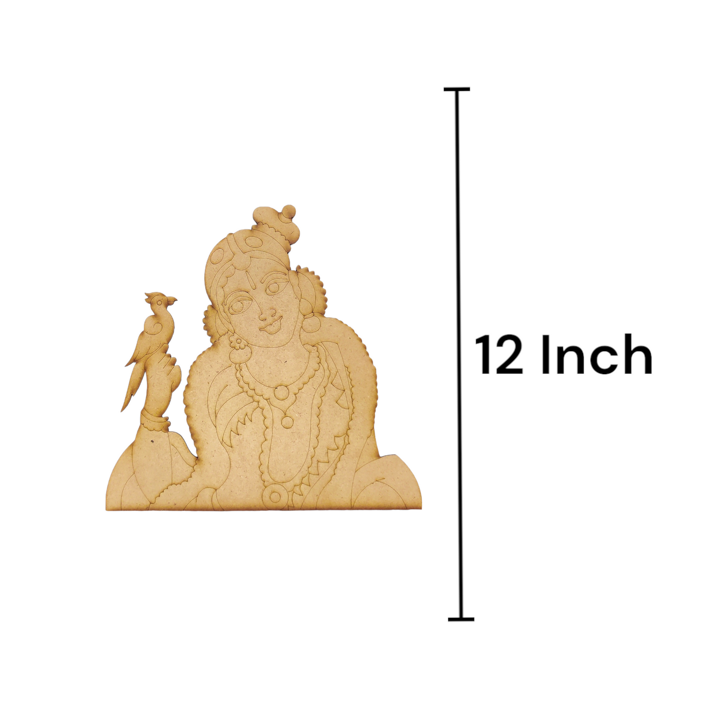 (Pack of 2) DIY Decorative MDF Pre Marked Cutout Bases Lord Krishna with Parrot Round Pre Marked Design 2 For Wall Hanging Decoration, Art & Craft (WAB12015)