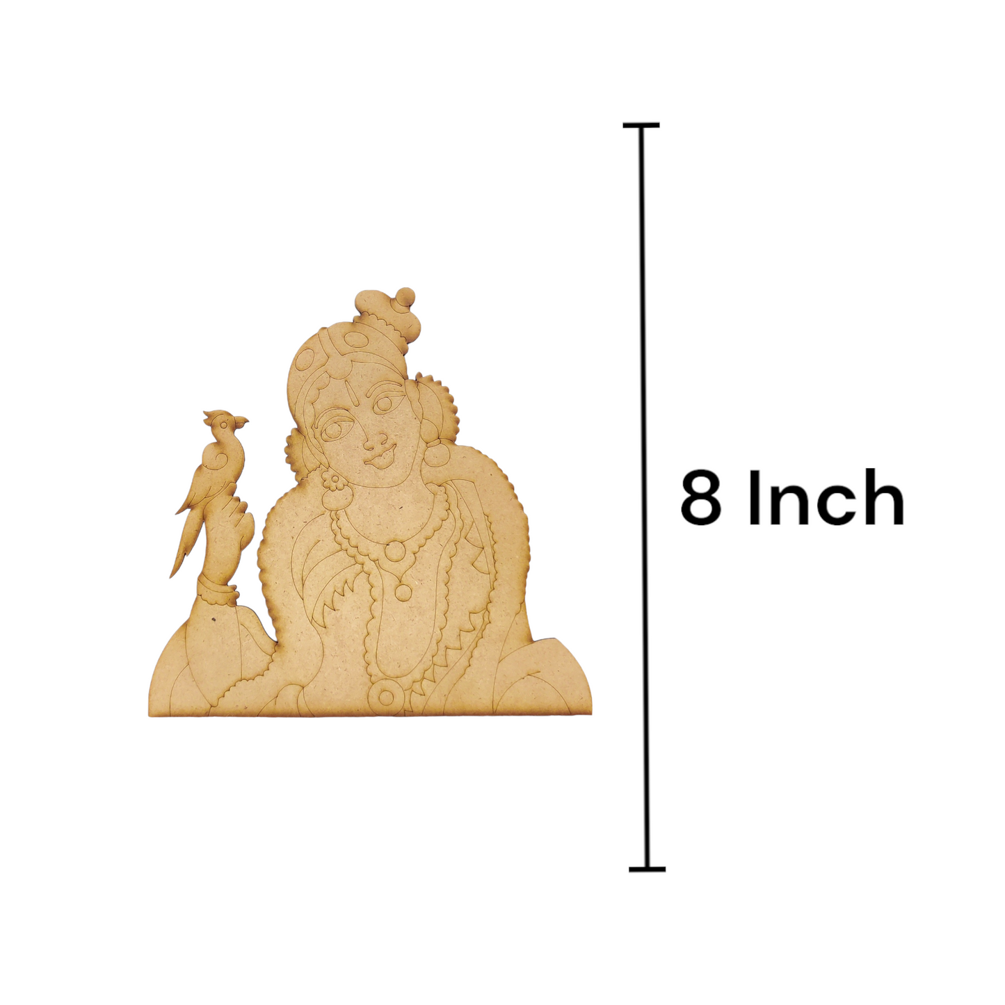 (Pack of 2) DIY Decorative MDF Pre Marked Cutout Bases Lord Krishna with Parrot Round Pre Marked Design 2 For Wall Hanging Decoration, Art & Craft (WAB12015)