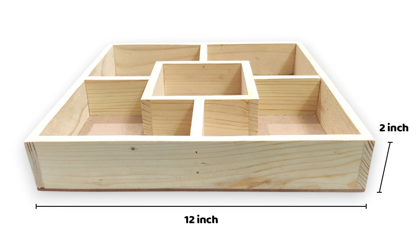 DIY Pinewood Square Packing & Serving Tray with Partitions (TR016)