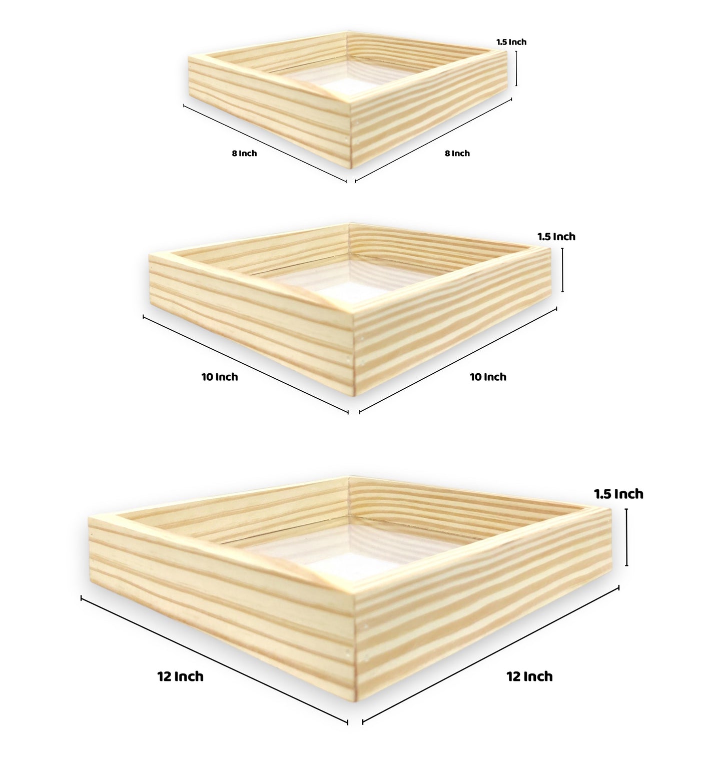 Set of 3 DIY Pinewood Tray with Transparent Base (TR021)