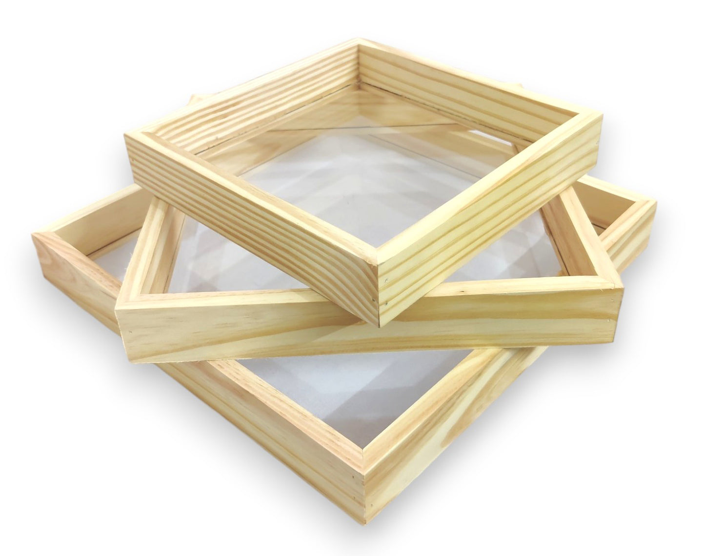 Set of 3 DIY Pinewood Tray with Transparent Base (TR021)