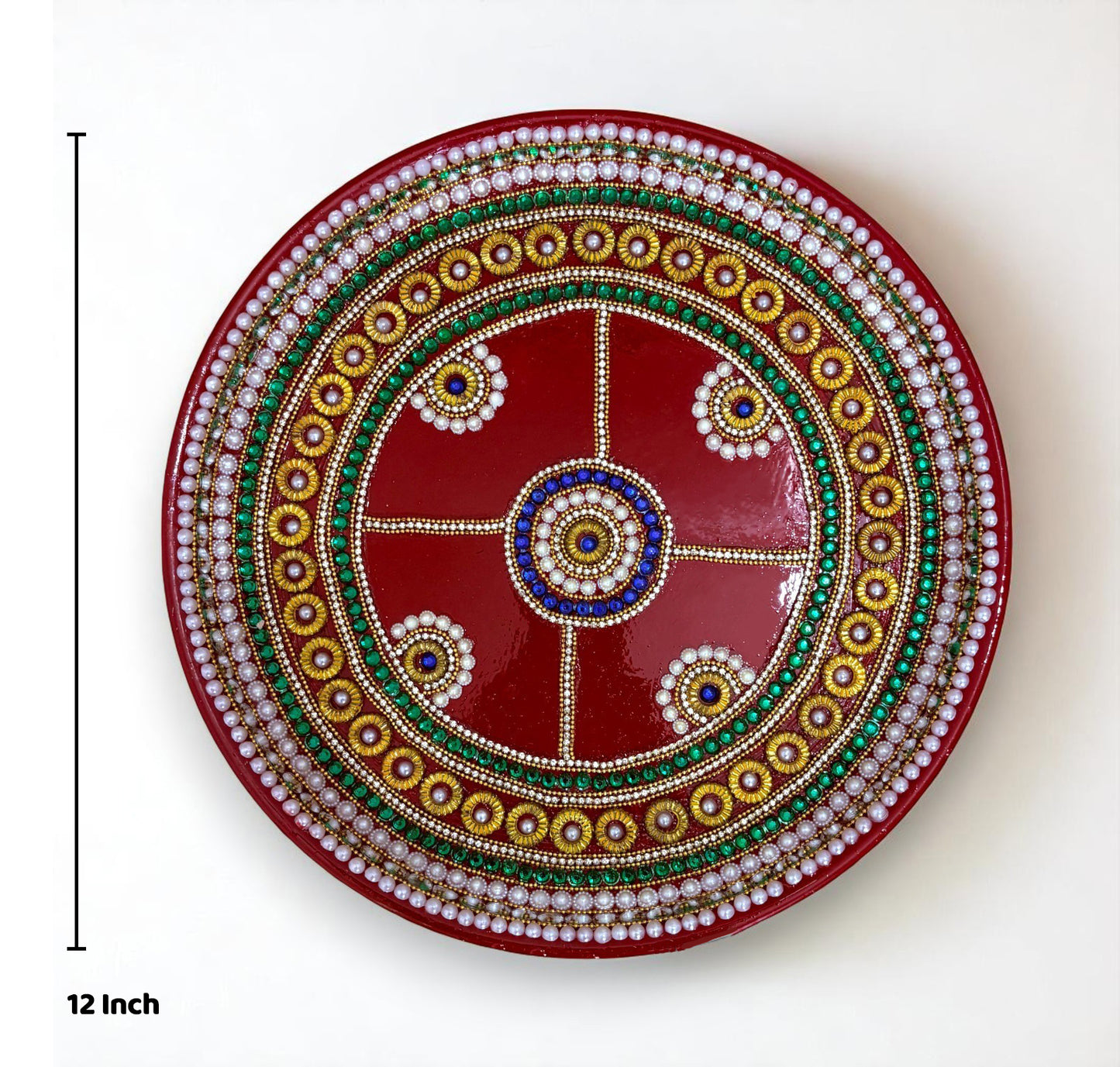 RIA Studio Kundan Decorated Stainless Steel Karva Chauth Pooja Thali Set (12 Inch)