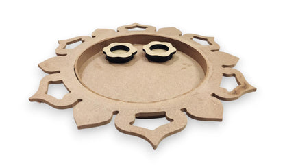 15 Inch Decorative Designer MDF Pooja Thali with 2 Cups (Katori) for Puja (THAL005)