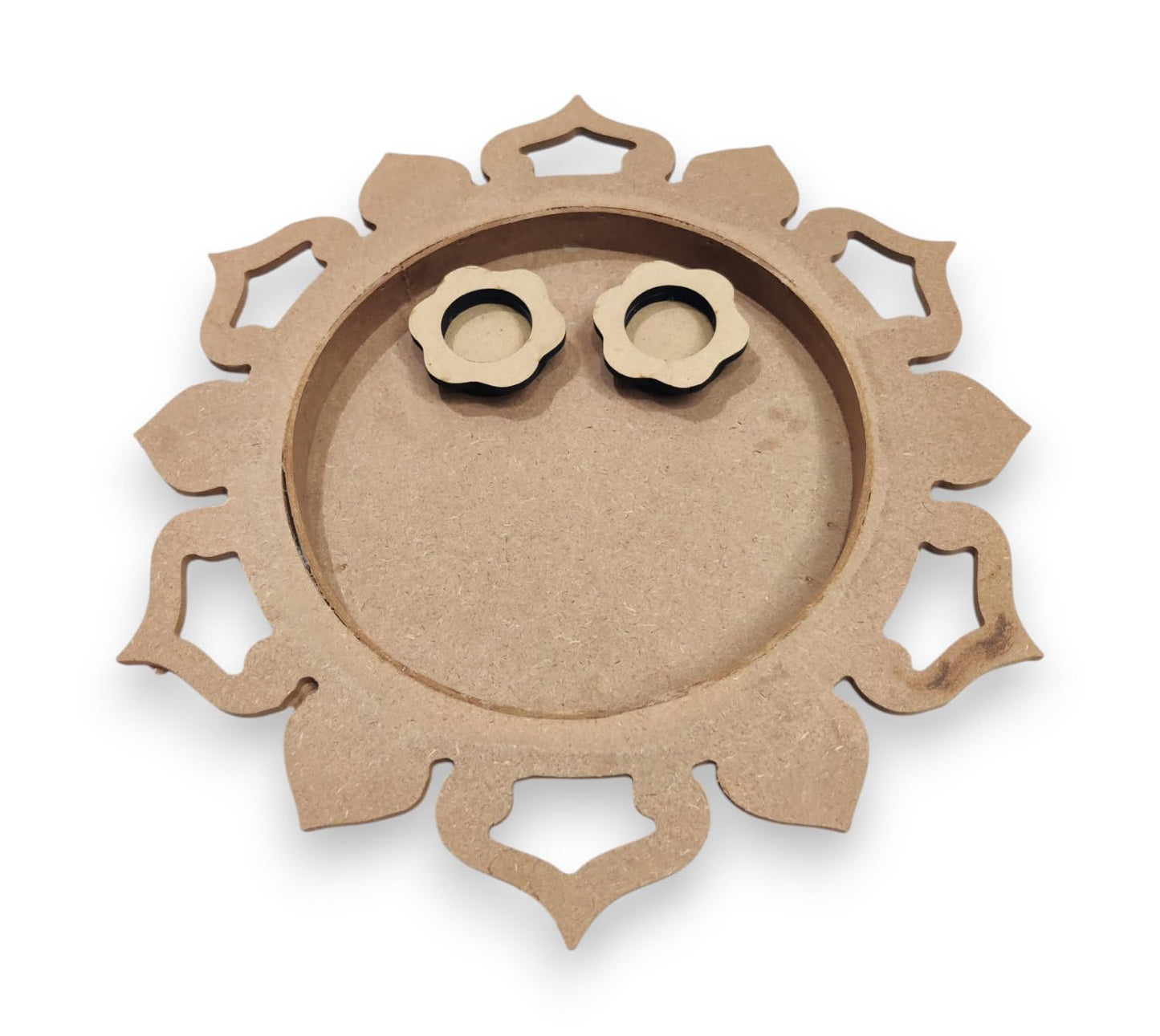 15 Inch Decorative Designer MDF Pooja Thali with 2 Cups (Katori) for Puja (THAL005)