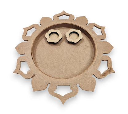 15 Inch Decorative Designer MDF Pooja Thali with 2 Cups (Katori) for Puja (THAL005)