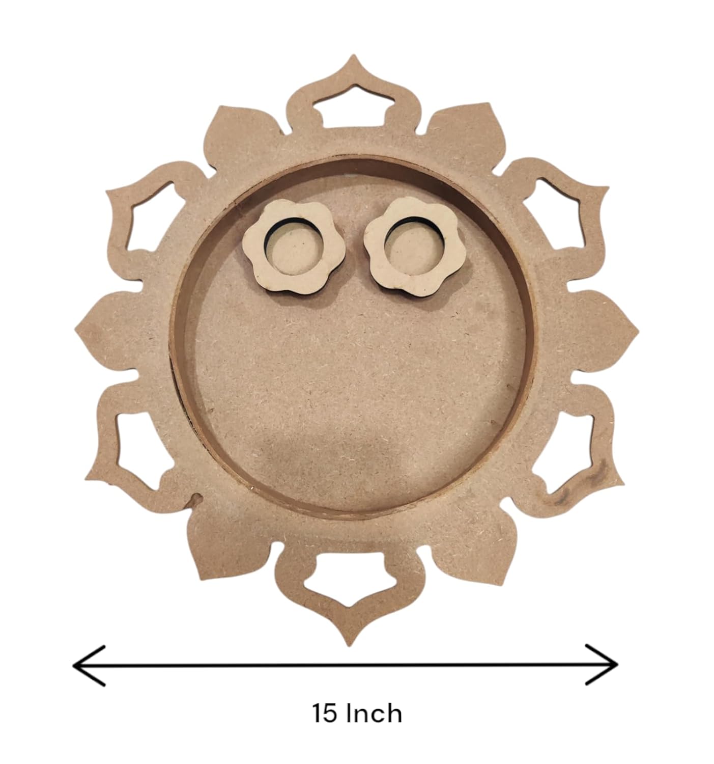 15 Inch Decorative Designer MDF Pooja Thali with 2 Cups (Katori) for Puja (THAL005)