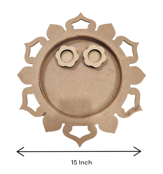 15 Inch Decorative Designer MDF Pooja Thali with 2 Cups (Katori) for Puja (THAL005)