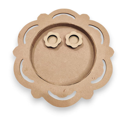 15 Inch Decorative Designer MDF Pooja Thali with 2 Cups (Katori) for Puja (THAL007)