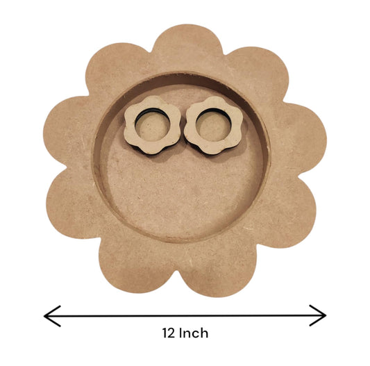 12 Inch Decorative Designer MDF Pooja Thali with 2 Cups (Katori) for Puja (THAL008)