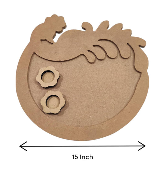 15 Inch Decorative Designer MDF Pooja Thali with 2 Cups (Katori) for Puja (THAL003)