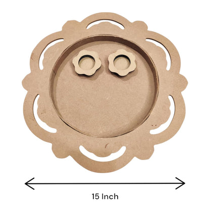 15 Inch Decorative Designer MDF Pooja Thali with 2 Cups (Katori) for Puja (THAL007)