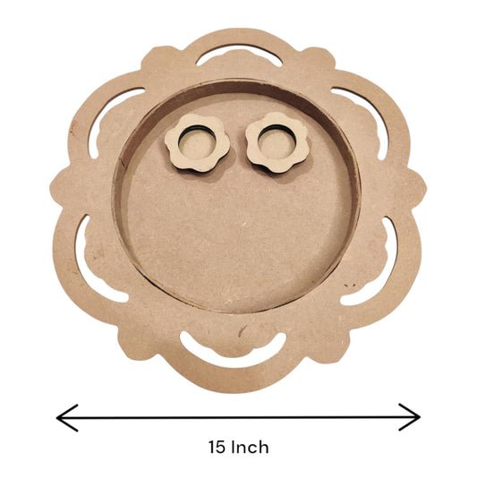 15 Inch Decorative Designer MDF Pooja Thali with 2 Cups (Katori) for Puja (THAL007)
