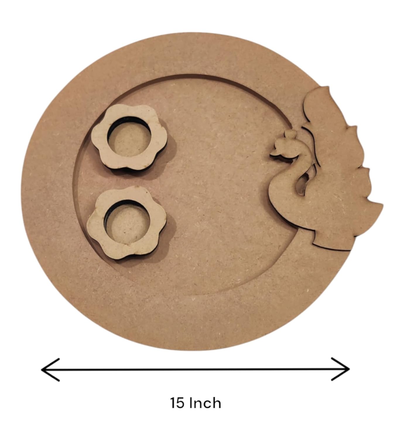 15 Inch Decorative Designer MDF Pooja Thali with 2 Cups (Katori) for Puja (THAL004)