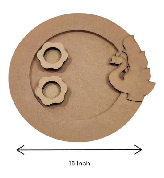 15 Inch Decorative Designer MDF Pooja Thali with 2 Cups (Katori) for Puja (THAL004)