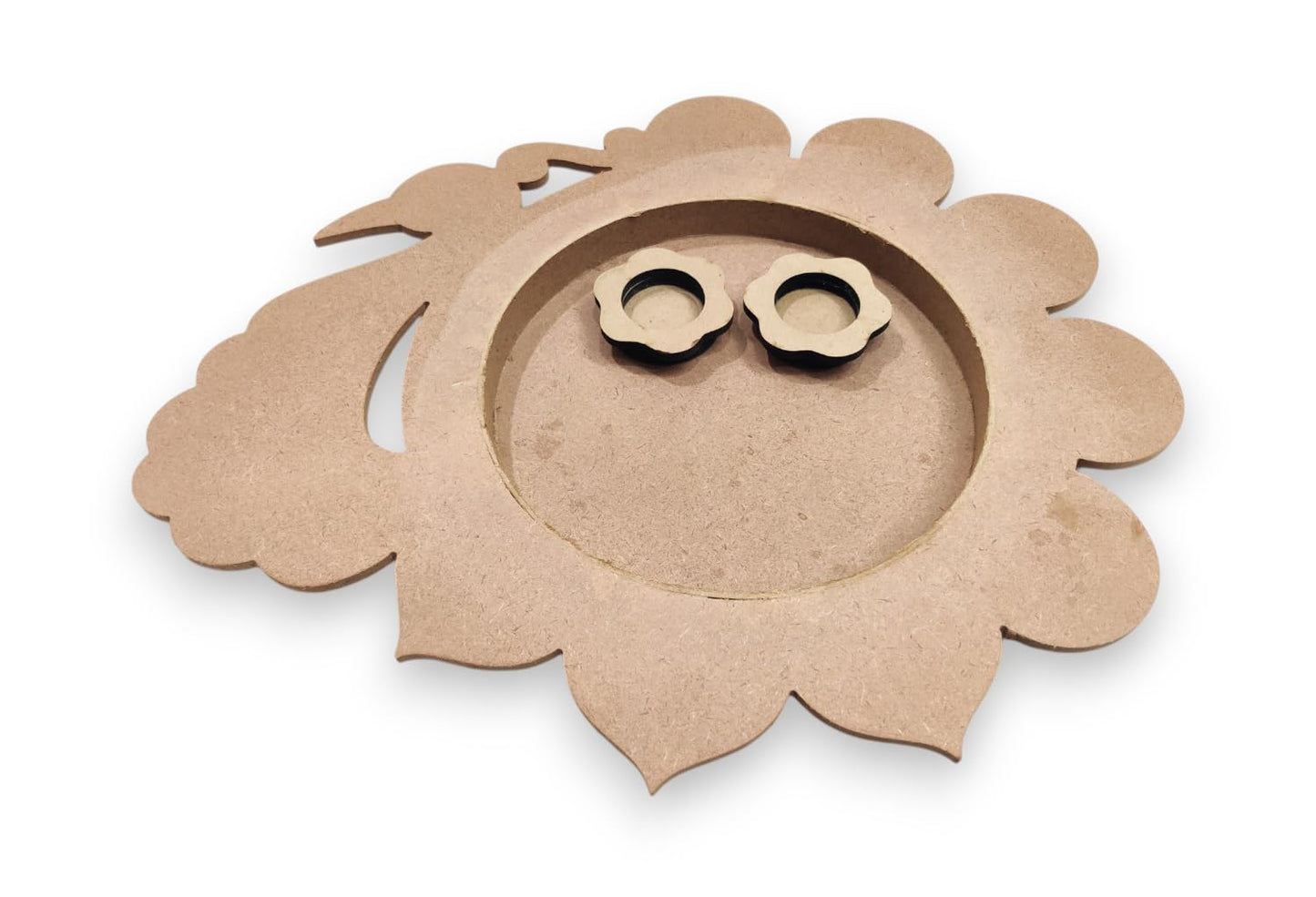 15 Inch Decorative Designer MDF Pooja Thali with 2 Cups (Katori) for Puja (THAL006)