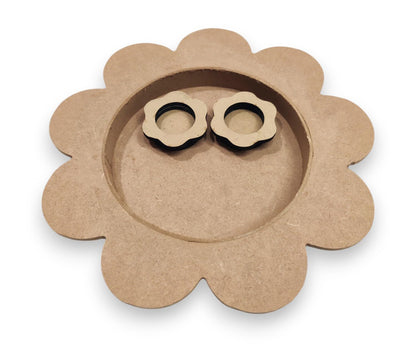 12 Inch Decorative Designer MDF Pooja Thali with 2 Cups (Katori) for Puja (THAL008)