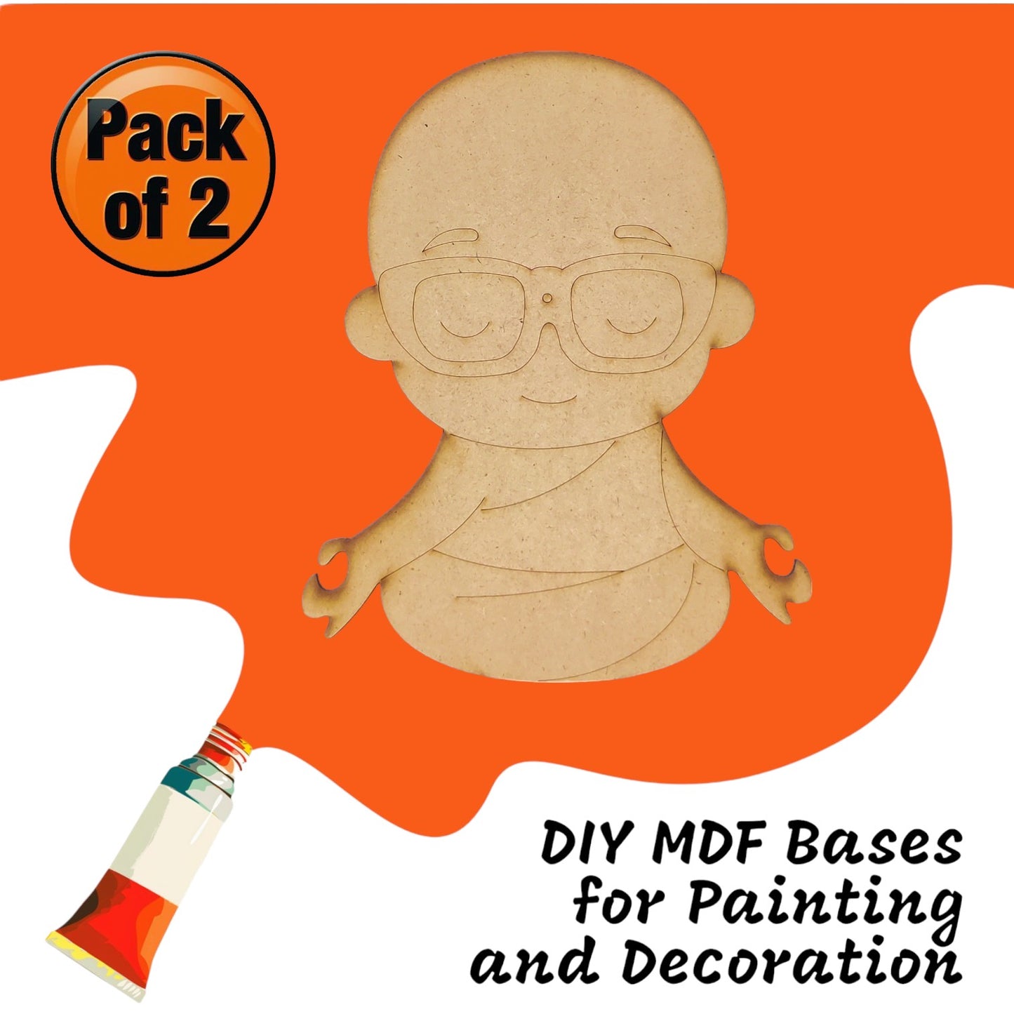(Pack of 2) DIY Decorative MDF Pre Marked Cutout Bases Littlle Child Buddha Cutout 12 Inch For Wall Hanging Decoration, Art & Craft (WAB12001)