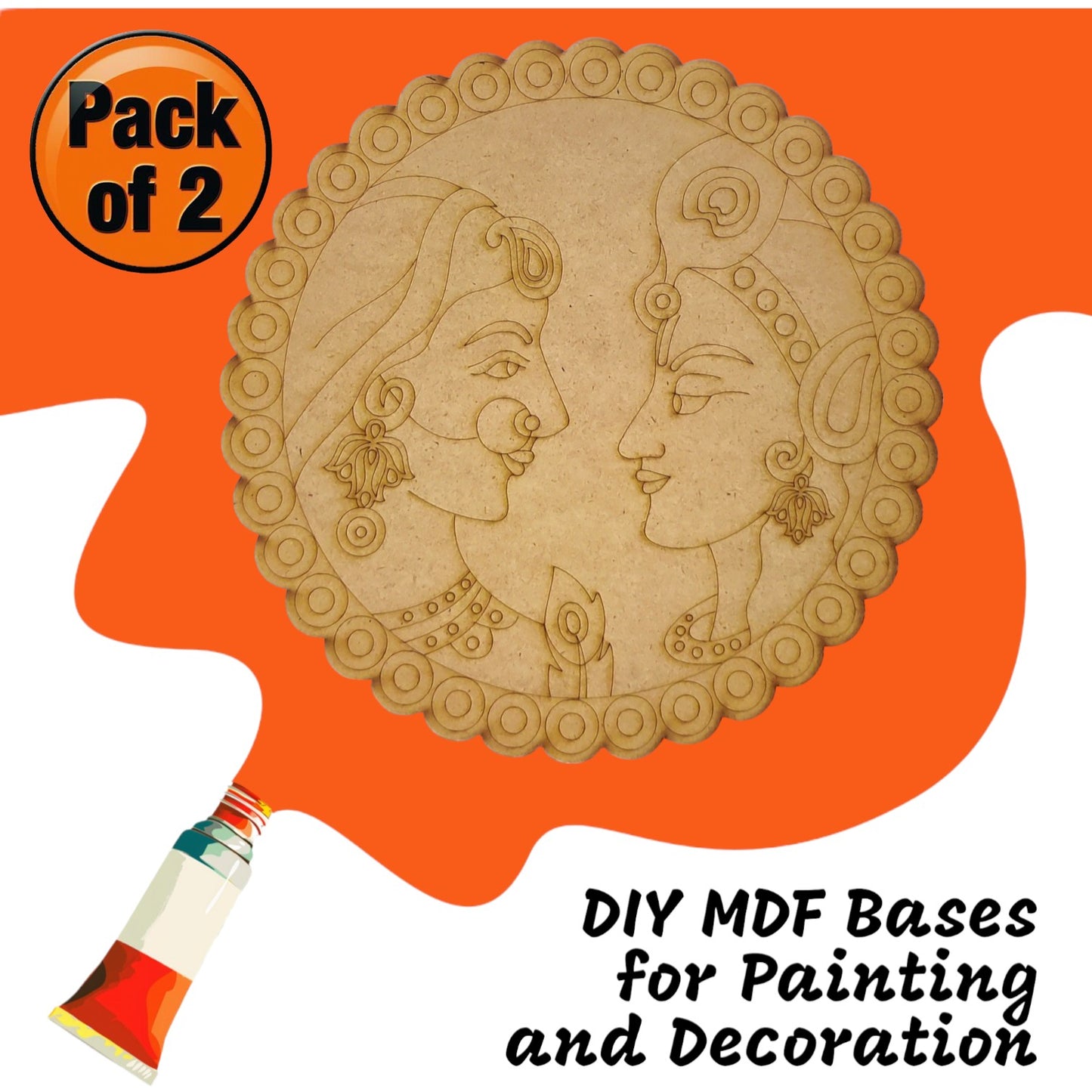 (Pack of 2) DIY Decorative MDF Pre Marked Cutout Bases Radha Krishna Pre Mark Cutout 12 Inch For Wall Hanging Decoration, Art & Craft (WAB12002)