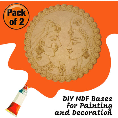 (Pack of 2) DIY Decorative MDF Pre Marked Cutout Bases Radha Krishna Pre Mark Cutout 12 Inch For Wall Hanging Decoration, Art & Craft (WAB12002)