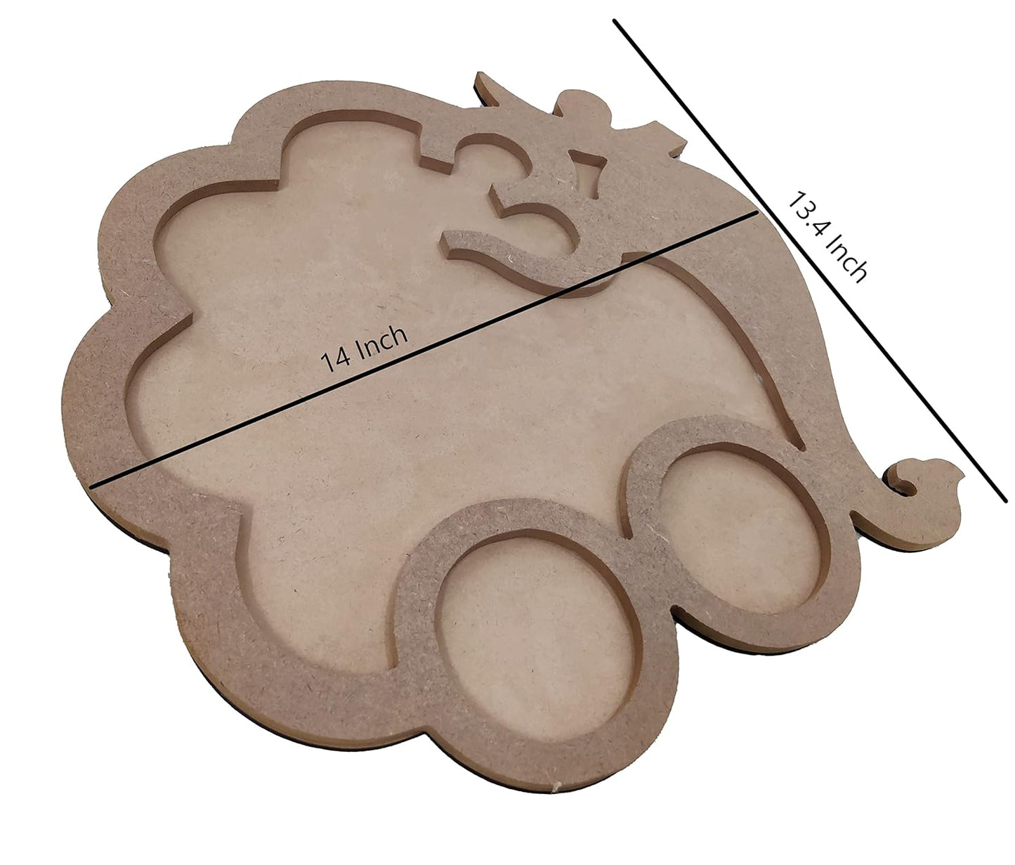 Decorative DIY Wooden Om Ganesh Ji Cutout Design Pooja Thali with 2 Round Spaces as Cups for Worshipping Decoration (THAL002)