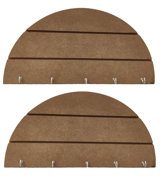 Pack of 2 DIY Wooden Key Holder Semi Circle & Horizontal Lining Design (KEY004)
