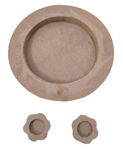 Decorative DIY Wooden Pooja Thali with 2 Flower Shaped Cups for Worshipping, Decoration (THAL001)