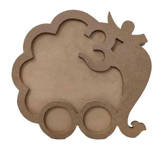 Decorative DIY Wooden Om Ganesh Ji Cutout Design Pooja Thali with 2 Round Spaces as Cups for Worshipping Decoration (THAL002)
