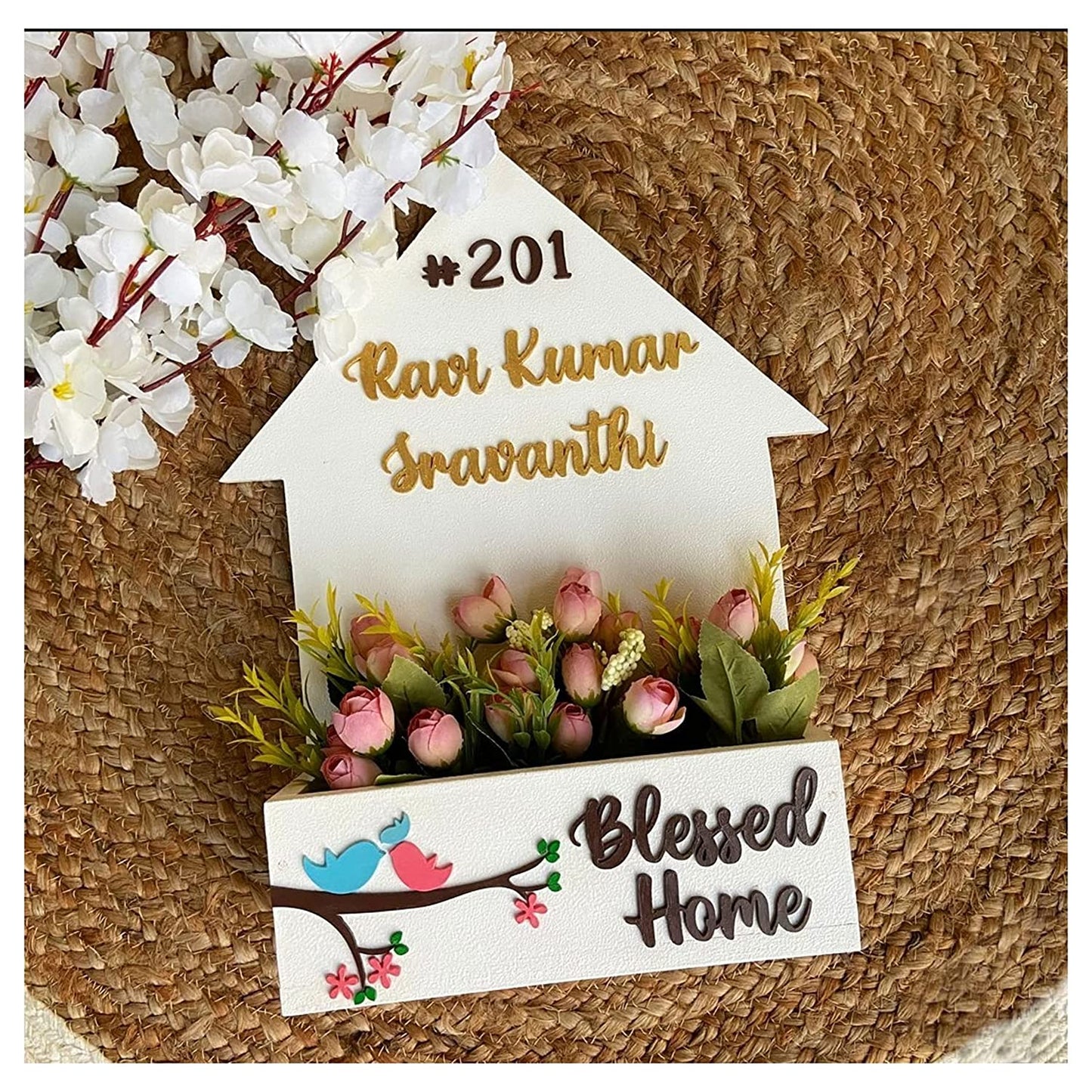 Decorative MDF Hut Name Plate with Planter Box (NAM011)