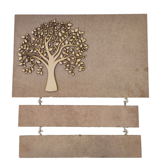 Decorative MDF Rectangle Name Plate with 2 Rows Hanging with Laser Cut Tree (NAM019)