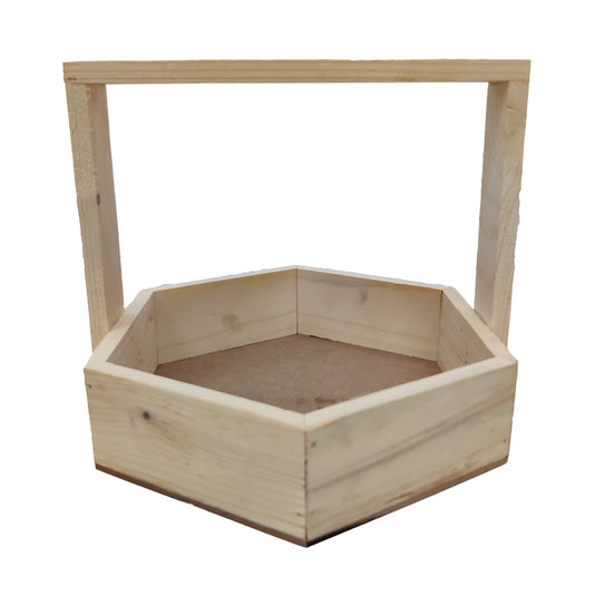DIY Pinewood Hexagon Tray/Basket with Handle (TR008)