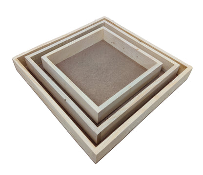 Set of 3 Pinewood Square Trays (TR007)