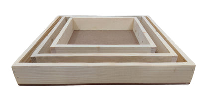 Set of 3 Pinewood Square Trays (TR007)