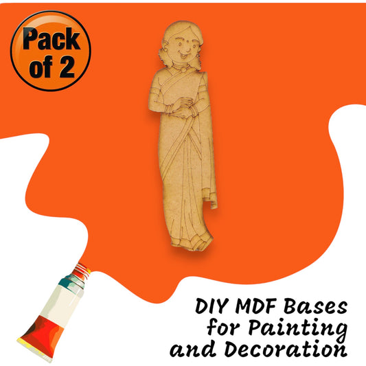(Pack of 2) DIY Decorative MDF Pre Marked Cutout Bases Traditional Western Modern Woman Girl Pre Marked Design 4 For Wall Hanging Decoration, Art & Craft (WAB12021)